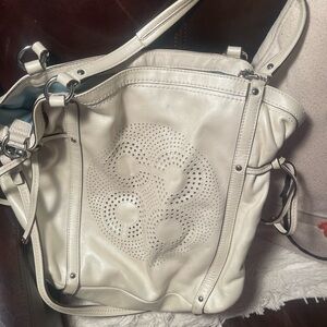 Authentic Coach Audrey Cream Leather Tote Bag with light blue liner